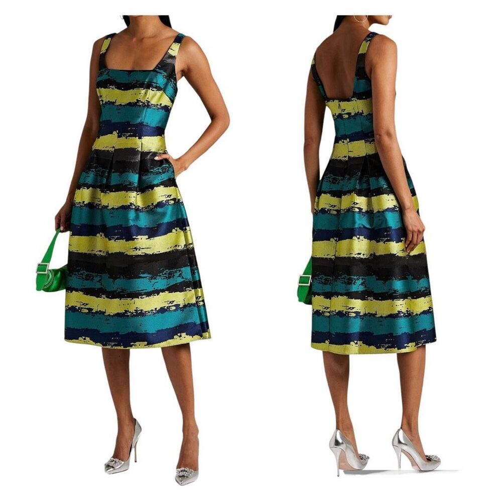 Aidan Mattox Sleeveless Stripe Square Neck A-Line Midi Dress Sz 8